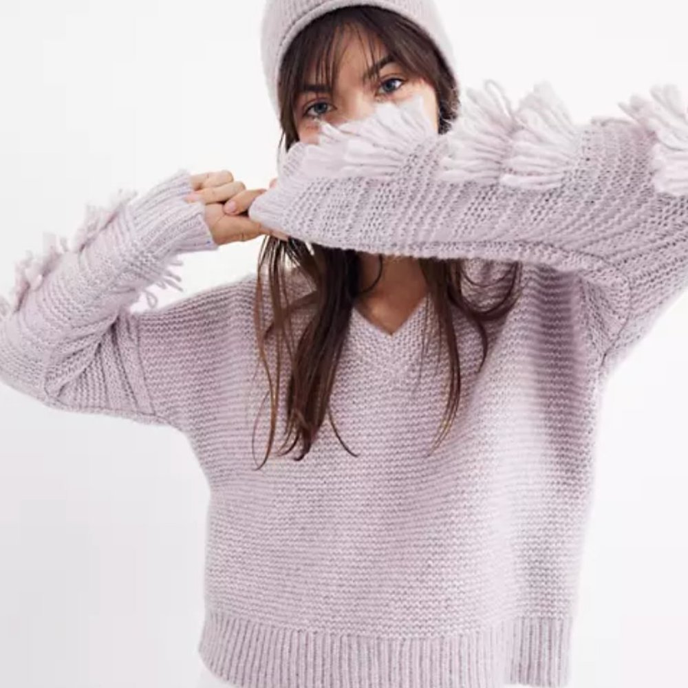 MadeWell Light Purple Fringe Sleeve Sweater